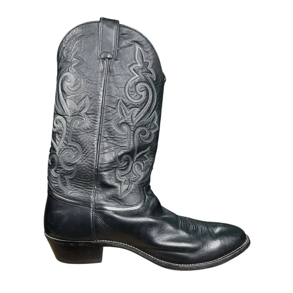 Justin Men’s Black Leather Western Cowboy Boots Size US 14 D